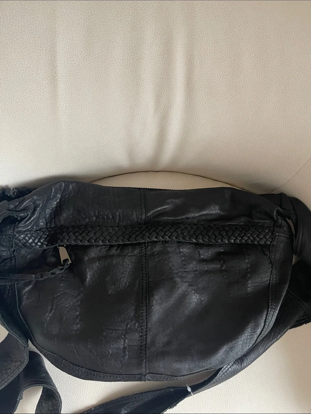 7chi Black Super Soft Leather Crossbody Sling Bag